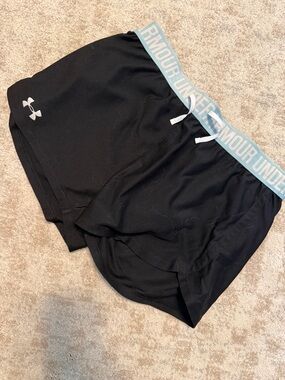 Under Armour Black Athletic Shorts with Light Blue Branded Waistband